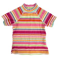 Lands End Kids Girls Rash Guard Swim Shirt Size L 6X7 Rainbow Stripe