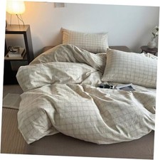 Duvet Cover Queen Full/Queen 1 Duvet Cover  2 Pillow Shams Beige Gingham
