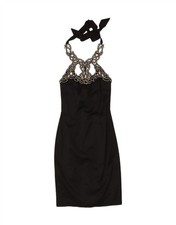VINTAGE Womens Halter Bodycon Dress IT 44 Medium Black Polyester ZT04