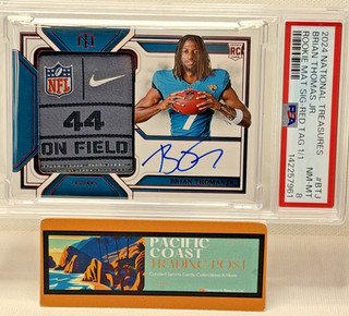 2024 National Treasures BRIAN THOMAS JR. #RMS BTJ RC Laundry Tag Red 1/1 PSA 8