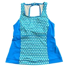 Lands End Blue Polka Dot Swim Tank Top Shelf Bra Size 10