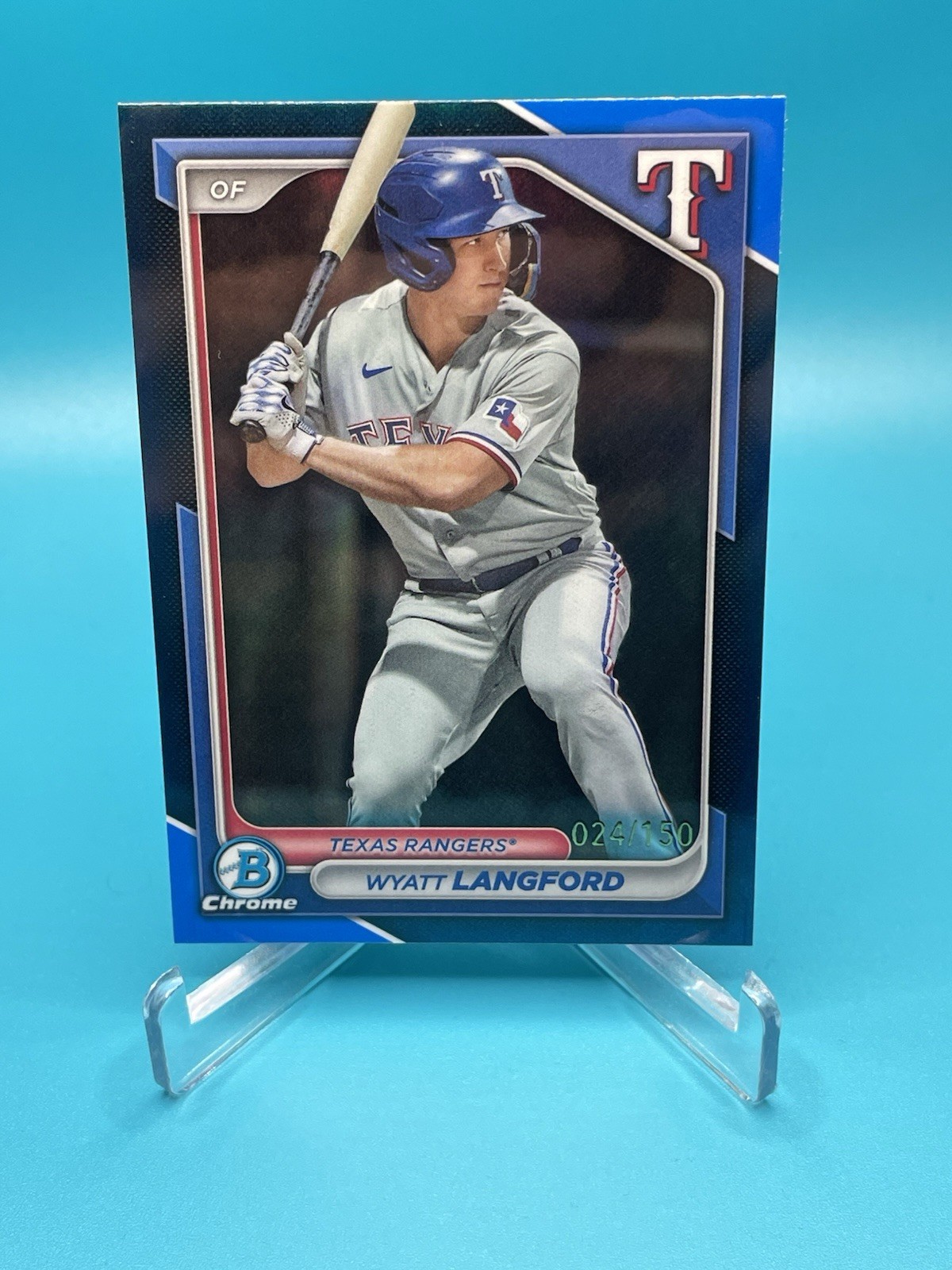2024 Bowman - Chrome Prospects Wyatt Langford #BCP-64 Blue Refractor /150 (RC)