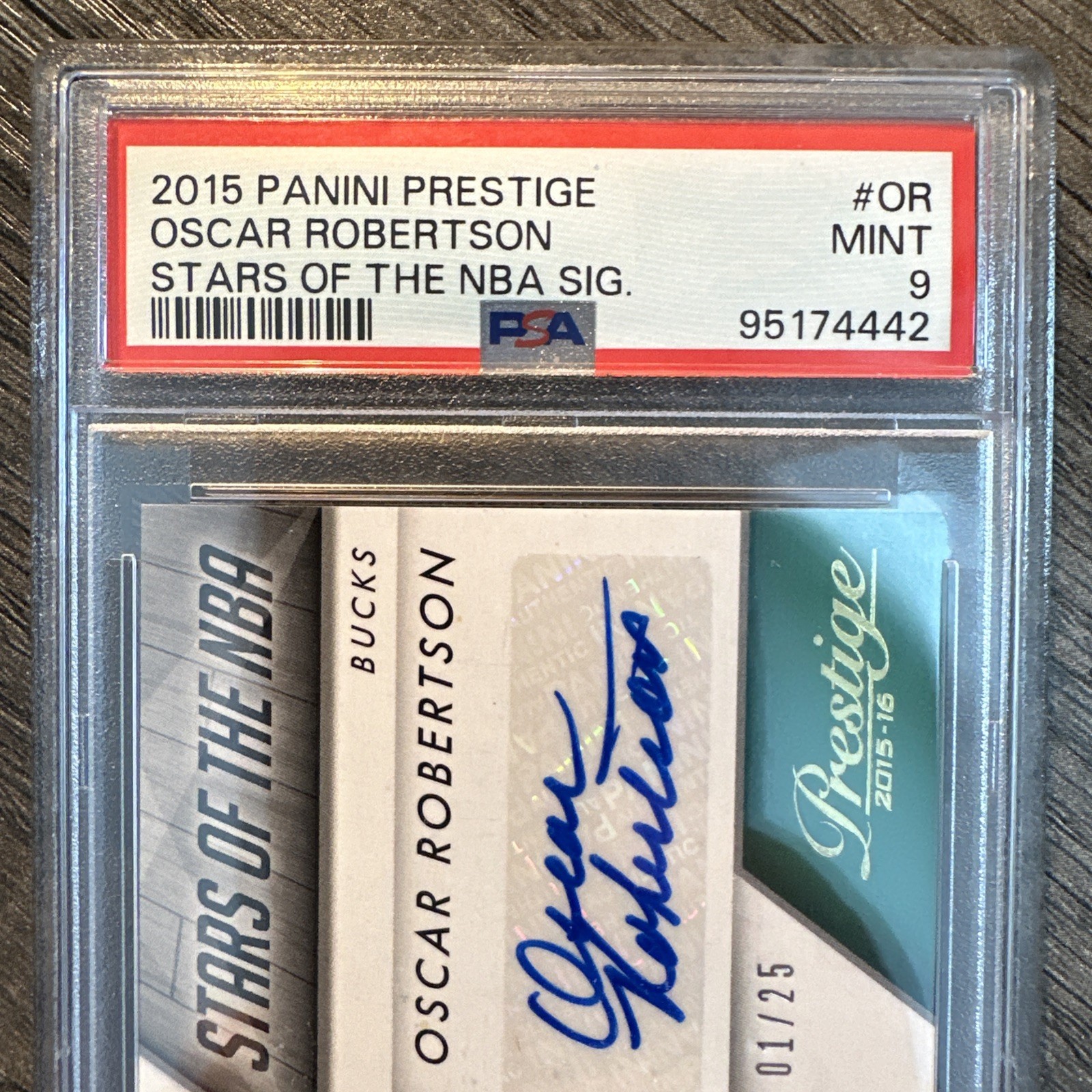 Oscar Robertson 2015-16 Panini Prestige Stars of the NBA Auto 01/25 PSA 9 Bucks view 4