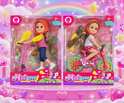 Nini Love! Outdoor Adventure Doll Set of 2 Lot w/ Bicycle Scooter & Accessories