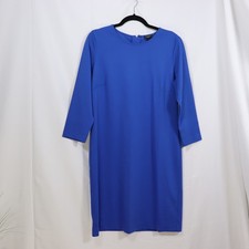 Ann Taylor Blue Long Sleeve Sheath Dress Size 10 Solid Career Shift