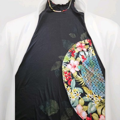 Crazy Fish ~ Hawaiian 100% Cotton Artsy Dress X-Large Embroidered Applique.  C30