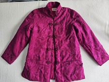 Vintage Magenta Silk Brocade Jacket Chinese Frog Closure Mandarin Collar Medium