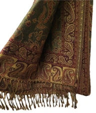 Indian Green Red Gold Women's Shawl Scarf Neck Wrap Stole Pashmina
