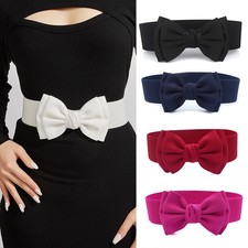 Wide Elastic Waist Belt Bow Knot Faux Leather Women Dress Fashion Wear Belts
