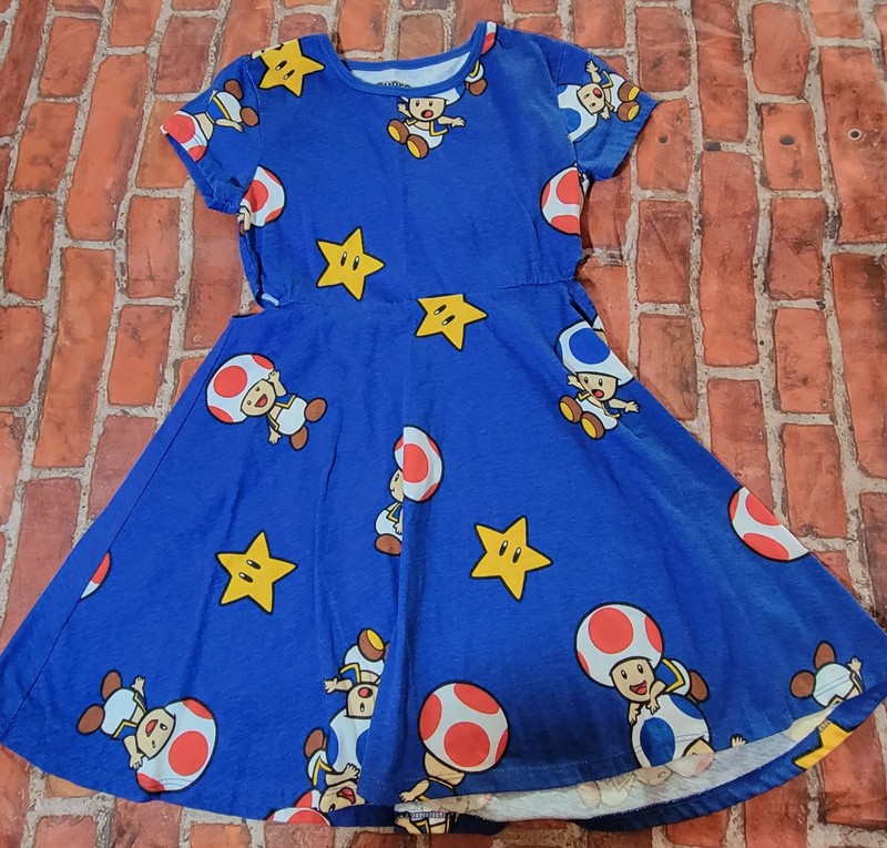 Super Mario Toad Print Dress Blue Size M (7-8) Hybrid Apparel Nintendo