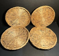 4 Paper Plate Holder Vtg Wicker Woven Boho Rattan Bamboo MCM Granny Core Picnic