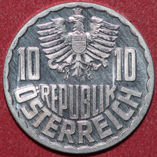 Austria  1965 10 Groschen  Eagle with Austrian Sheld- Foreign Coin 20mm