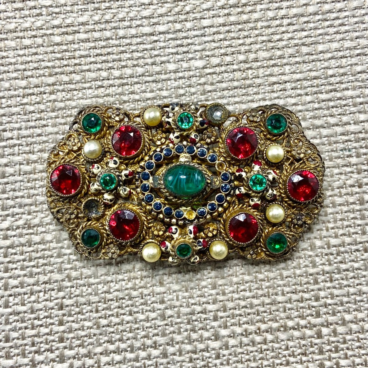 極美品  91 Brooch 925 Vintage Vintage Neiger Brothers Gold Tone Multicolor Czech Glass Pin