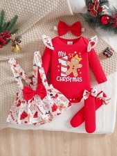 Baby girl cute Christmas costume round neck ruffled long sleeved jumpsuit