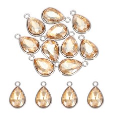 10 Pcs 10x14mm Alloy Glass Crystal Teardrop Charm for DIY Craft, Champagne