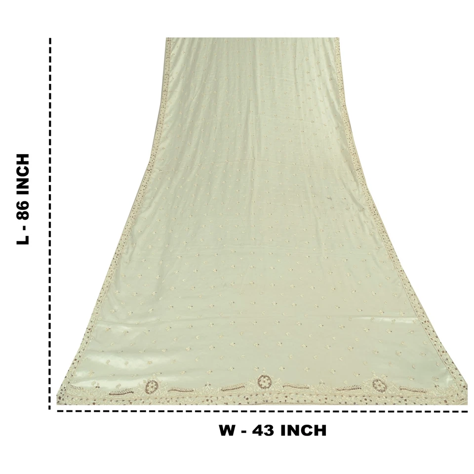 Bufandas envolventes bordadas de seda arte estola larga Dupatta blanco roto de colección Sanskriti Foto 4 de 4