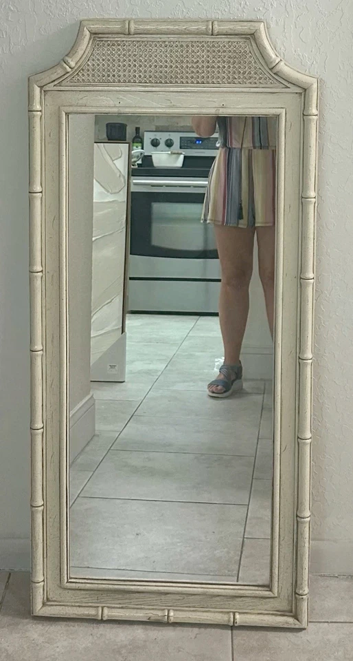 Espejo imitación bambú Stanley Hollywood Regency campaña bastón boho Foto 3 de 3