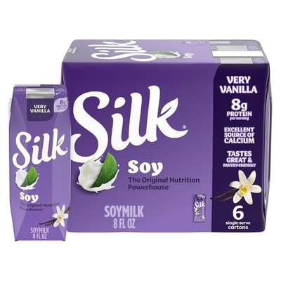 Silk Shelf-Stable Soy Milk Singles, Very Vanilla, Dairy-Free, Vegan, Non-GMO...