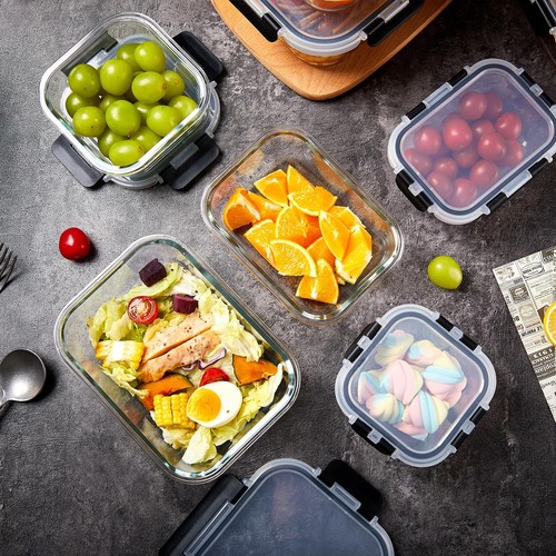 Wells Glass Meal Prep Containers, 8 Pack Food Storage Large, Black  - Picture 7 of 9