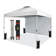 CROWN SHADES 10x10 Ft Pop Up Tent w/ Sidewall  Push Center Lock, White Used 