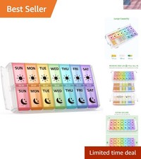 Portable Extra Large AM PM Pill Organizer - Secure 14 Compartment Design