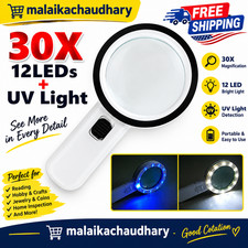 Hand-Held 30X High Magnification Magnifier With 12 LED Lamp Beads Is Suitable Fo