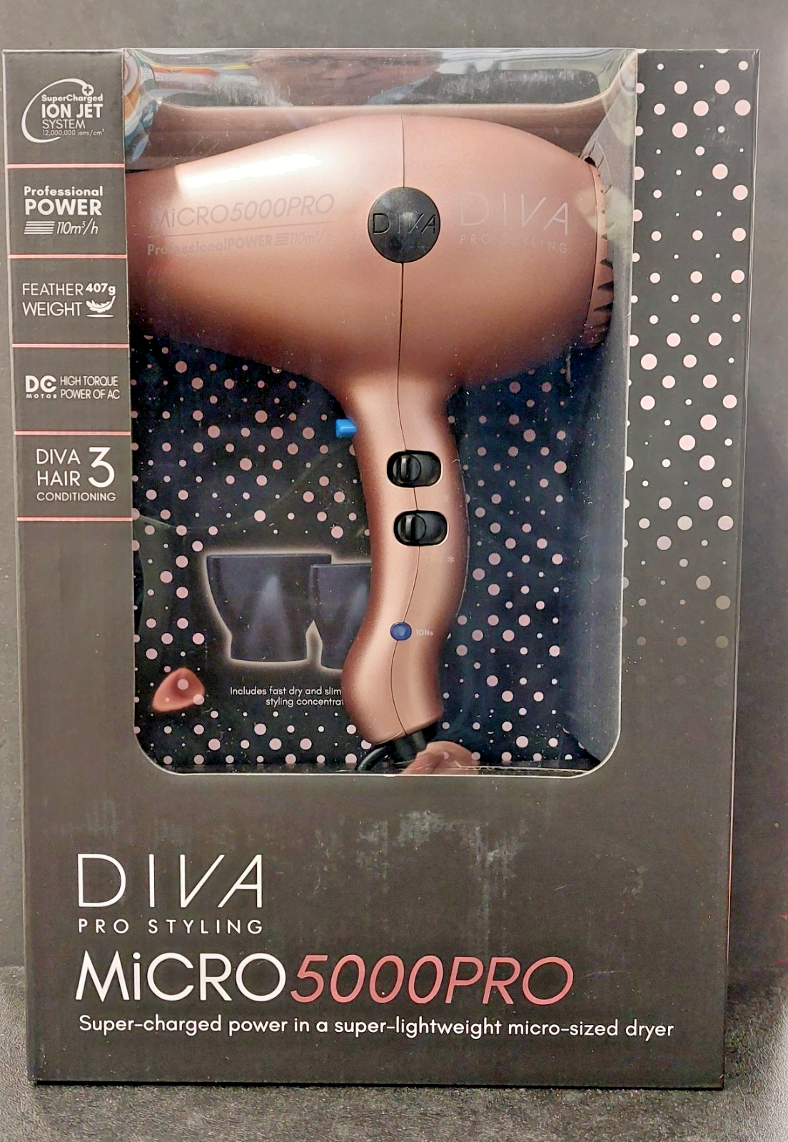 Diva Pro Styling Micro 5000 Pro Dryer - Millennial Pink. Improved Power, Super-Lightweight Micro-Size. with Macadamia Oil, Argan Oil, and Keratin for Ultra-Shiny and Smooth Hair - Image 4