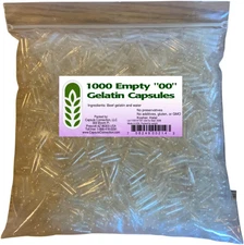Usa-Made 1000 Bulk Wholesale Empty Clear Gelatin Capsules,"00" Size,