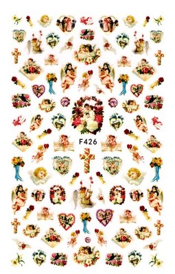 Nail Art 3D Decal Stickers wedding little angel cupid cross flowers heart F426