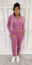 ACCESS LADIES 2PC ACTIVEWEAR VELVET JOGGER OUTFIT SET MAUVE 