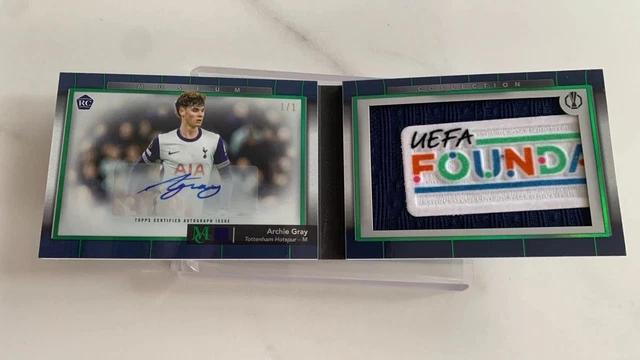 Archie Gray RC 1/1 Booklet Auto Patch, Topps Museum, Tottenham Hotspur, Rookie