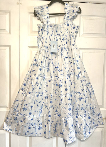 NWT Hill House Home Ellie Nap Dress 2XL Floral Botanical White Blue Smocked Midi