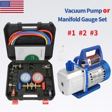 Vacuum Pump and Gauge Set for R134a R502 R22 R12 Automotive AC 3cfm 1/4HP Tube