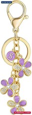 XGALBLA Cute Flower Crystals Rhinestone Initial Letter Keychain for Women, Bag C