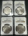 Lot of (4) Old 1923 U.S. Silver Peace $1 Dollar Coins Graded NGC MS63 L#C33