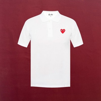 COMME DES GARCONS PLAY CDG PLAY RED EMBLEM POLO WHITE T-SHIRT SIZE MEDIUM