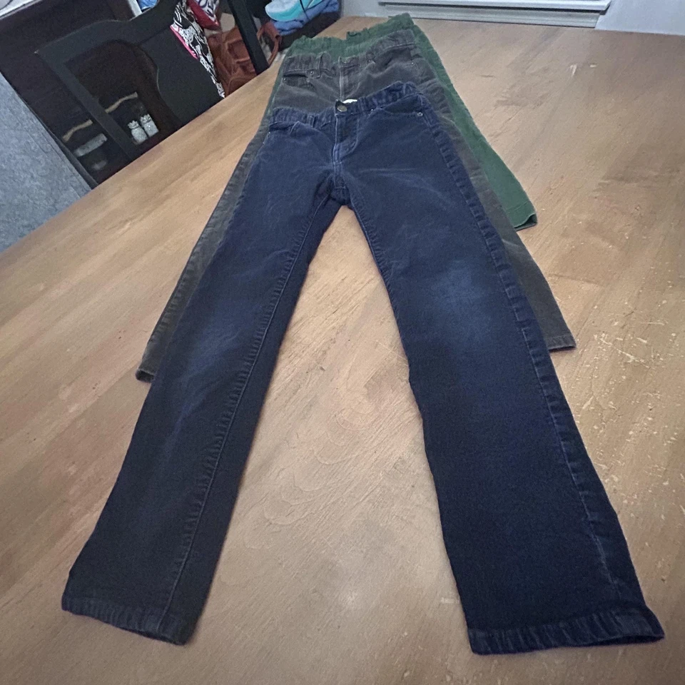 Crewcuts Pants Boys 7 Corduroy Stretch Lot of 3 Navy Gray Green Adjustable Waist - Image 2 of 4