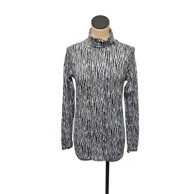 Athleta Black White Mock Neck Sweater Womens Medium Long Sleeve Abstract