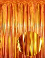 GOER 3.2 ft x 8.2 Metallic Tinsel Foil Fringe Curtains One Size, Orange