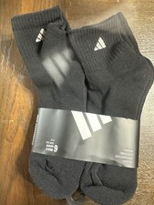 adidas Quarter Athletic Socks Black Cushioned Arch Compression 6 Pairs 6-12 Men