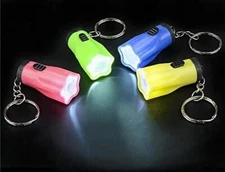 LOT OF 12 MINI FLASHLIGHT KEY CHAINS, LED BATTERIES INCLUDED, BRIGHT GOODY BAGS