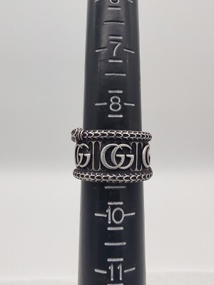 Gucci Sterling Silver Marmont Aged Double G Snake Ring Wide