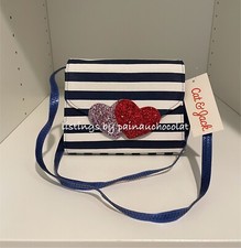 NWT Cat  Jack Girls Navy Stripe Glitter Heart Purse Bag Handbag