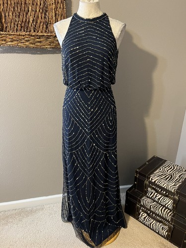 Blue Gold 2 Bead Sequins Maxi Formal 