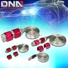 BRAIDED HOSE STAINLESS STEEL RED ENGINE DRESS UP KIT RADIATOR/VACUUM/FUEL