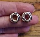 Vintage Sterling Silver Interlocking Rings Loops Stud Earrings Art Deco Classy