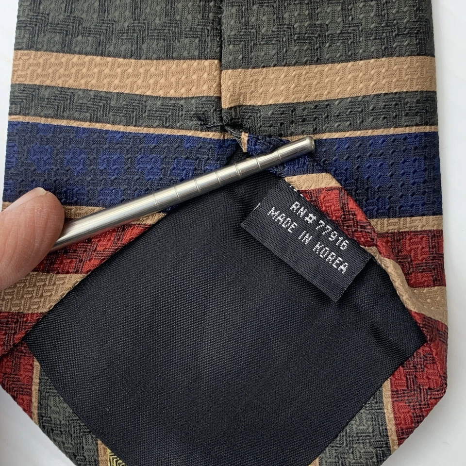 Corbata Bellini Para Hombre Talla 3 5/8" x 55" Azul Marino Granate Verde Dorado Rayas Corbata Iglesia Foto 4 de 4