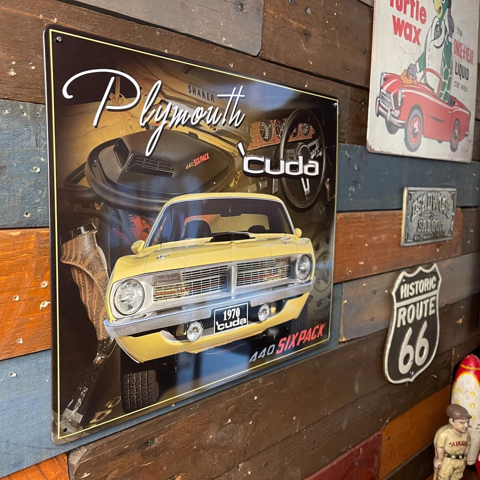 '70 Plymouth Cuda 440 paquete de seis 15" x 12" letrero de metal estaño bordes reforzados con dobladillo Foto 3 de 4