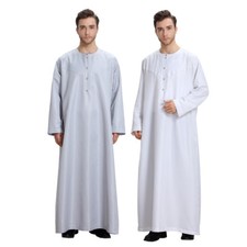 Muslim Men's Saudi Thobe Thoub Abaya Robe Dishdasha Arabic Kaftan Dress Clothing