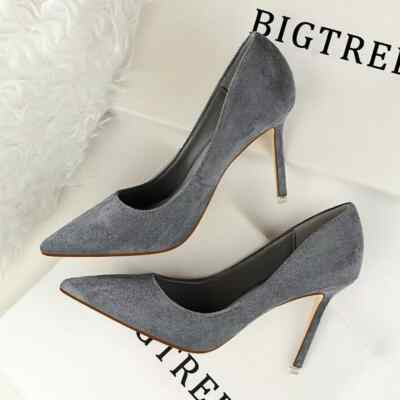 Pumps Schuhe Mit Absatz Frau 10 CM Grau Komfortabel Gämse Leder Kunststoff 8106